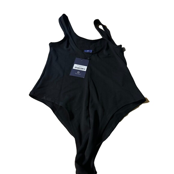 Monat Gear Bodysuit Sz S Logo Print Sleeveless Compression Black Yoga Cheeky New - Picture 2 of 3